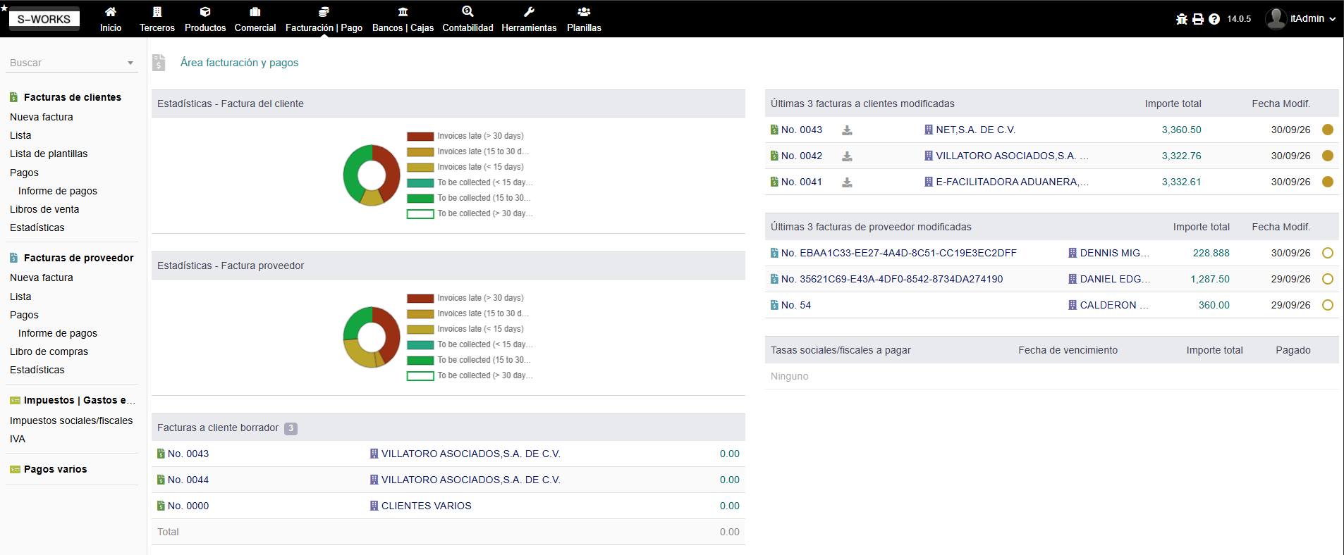 Dashboard del sistema de facturación electrónica